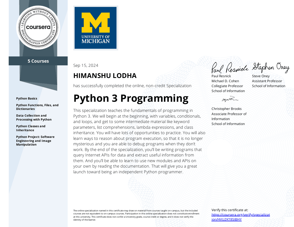 Python 3 Programming Specialization